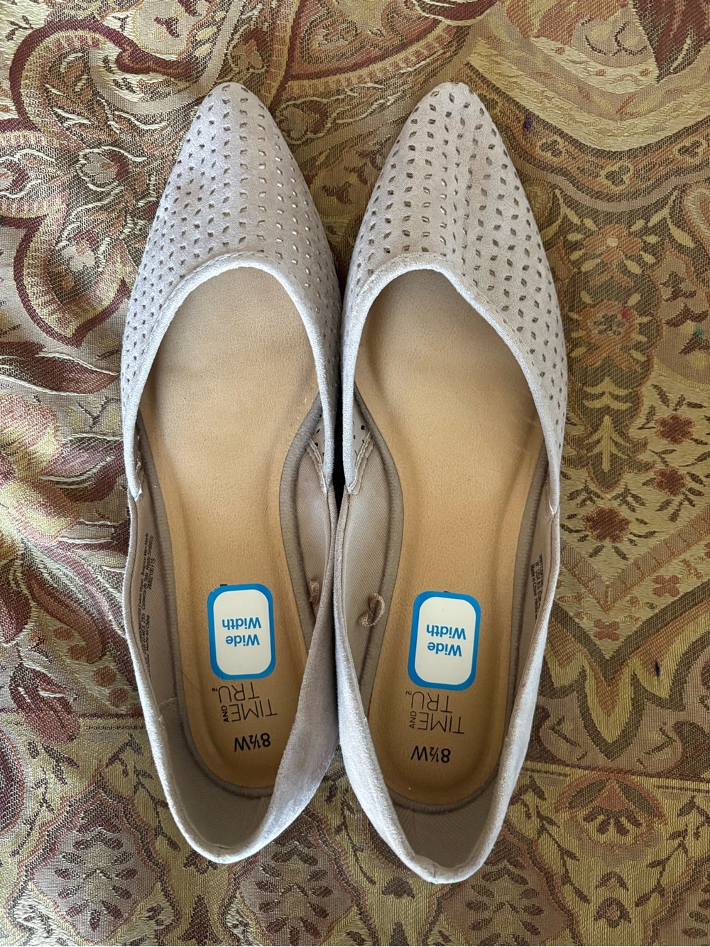 Women's Wide Width Pointed Toe Flats in Light Beige